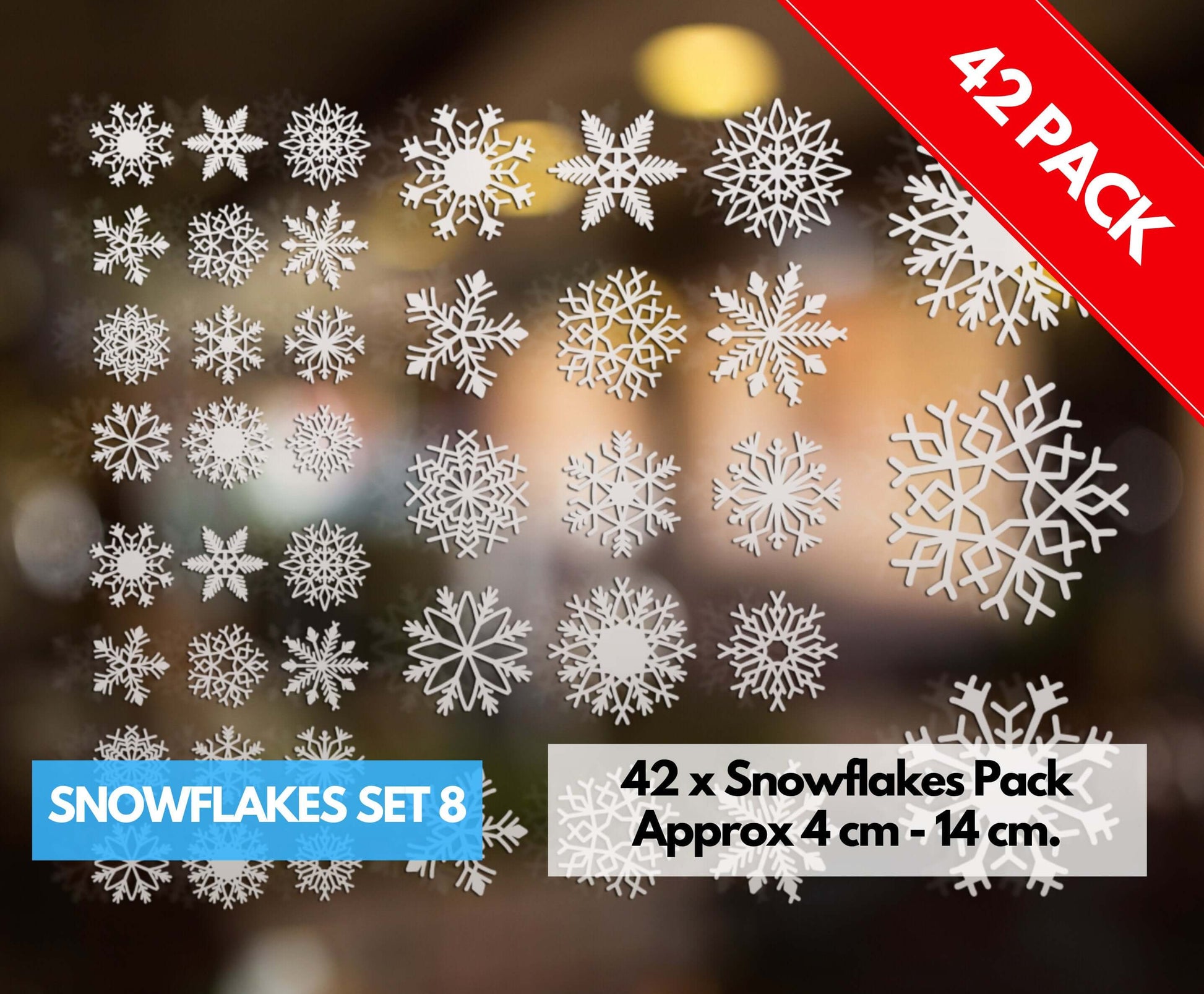 42 x Snowflake Window Stickers Decals For Home Festive Xmas Decorations Shop Window