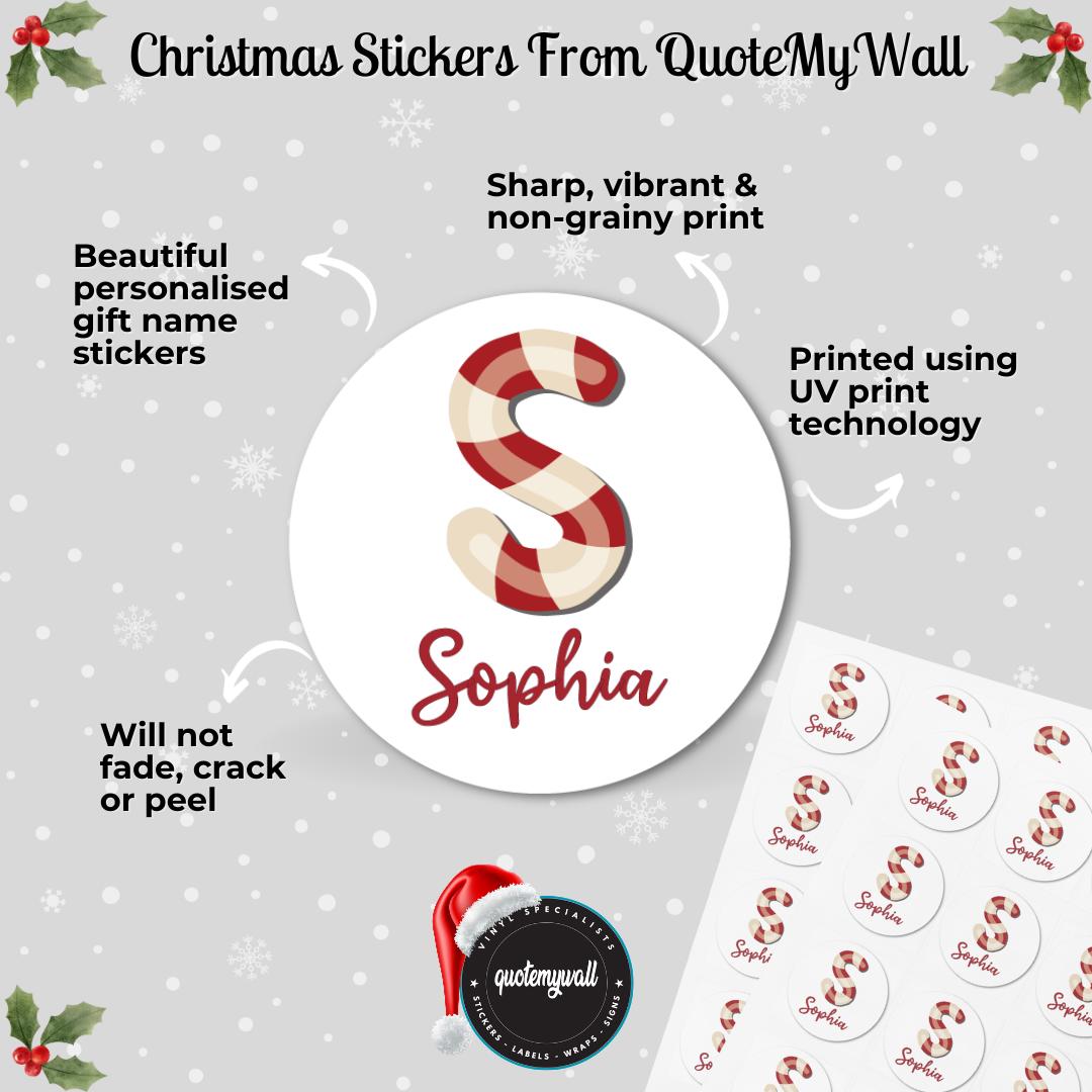 Candy Cane Personalised Christmas Present Name Sticker Gift Label Tag