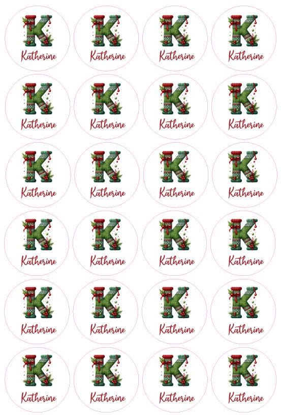 Personalised Initial Gift Labels , Knitted Holly Berries Customised Gift Wrapping Name Stickers Tags