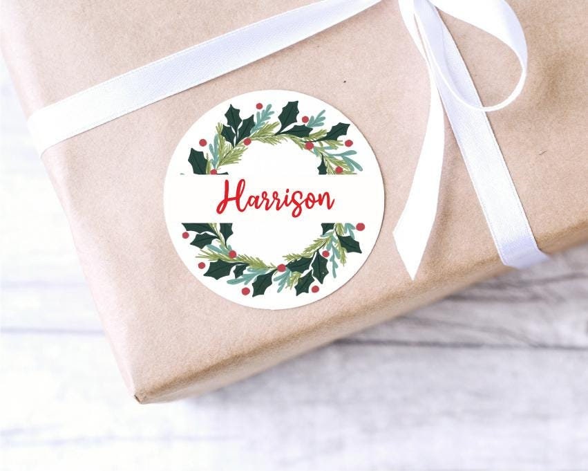 christmas label name sticker wreath