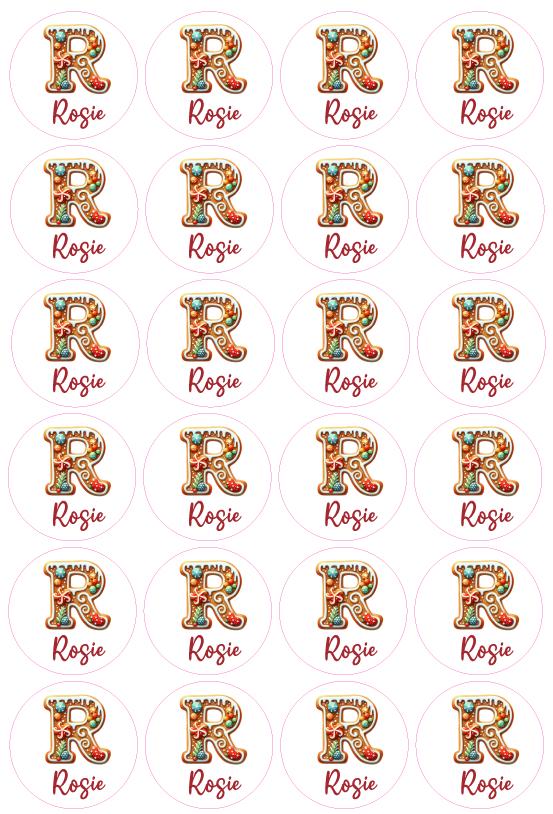 Personalised Christmas Initial Gift Labels Stickers, Gingerbread Cookie Sweet Customised Gift Wrapping Name Tags