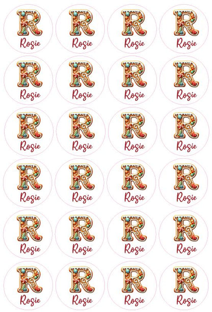 Personalised Christmas Initial Gift Labels Stickers, Gingerbread Cookie Sweet Customised Gift Wrapping Name Tags