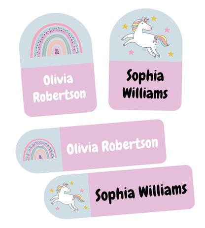 20 Mixed Pack Stick-On Washable Name Clothing Labels - Unicorns & Rainbows