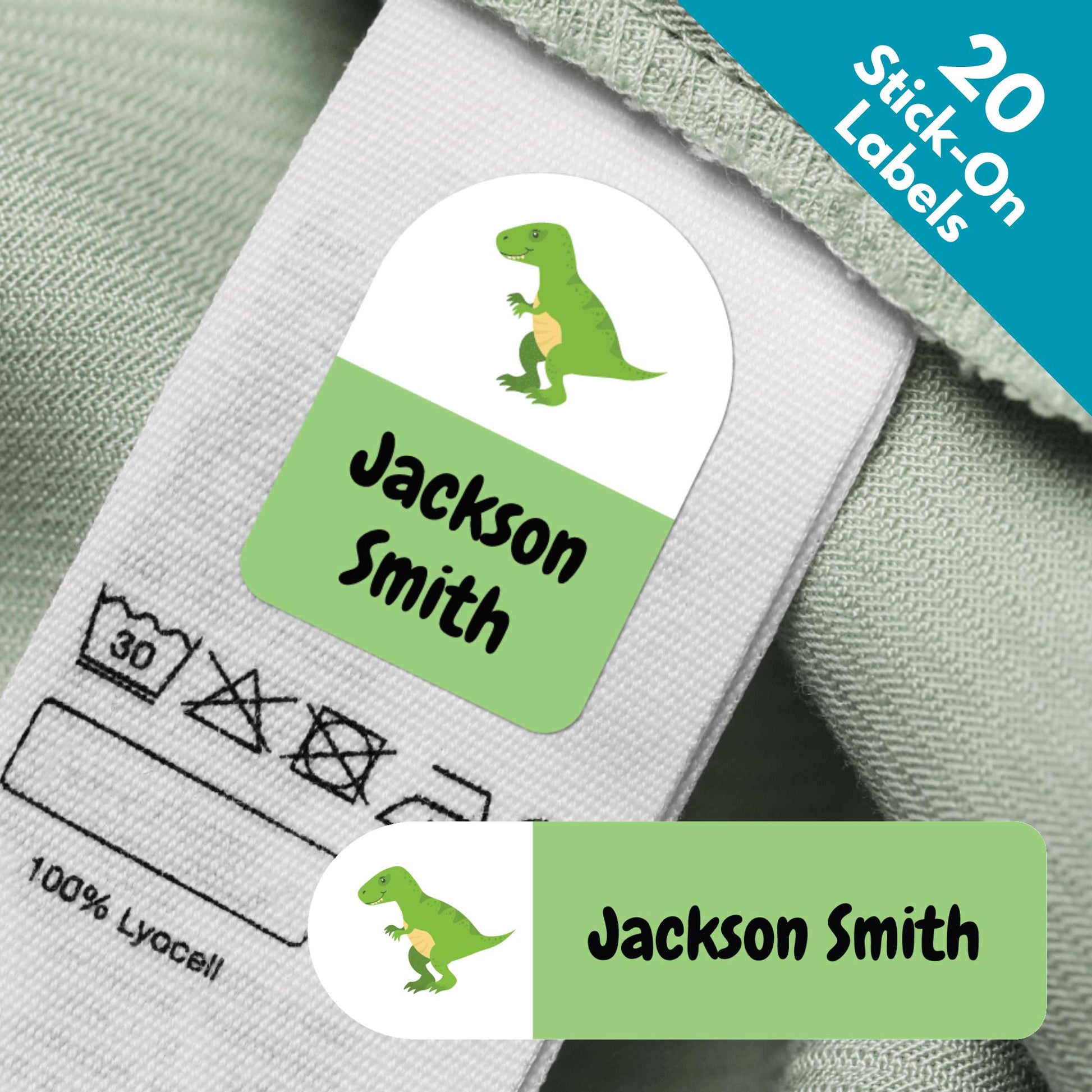 20 Green Dinosaur Label Name Stickers For School Uniform Clothing Custom Self Adhesive Tags For Kids