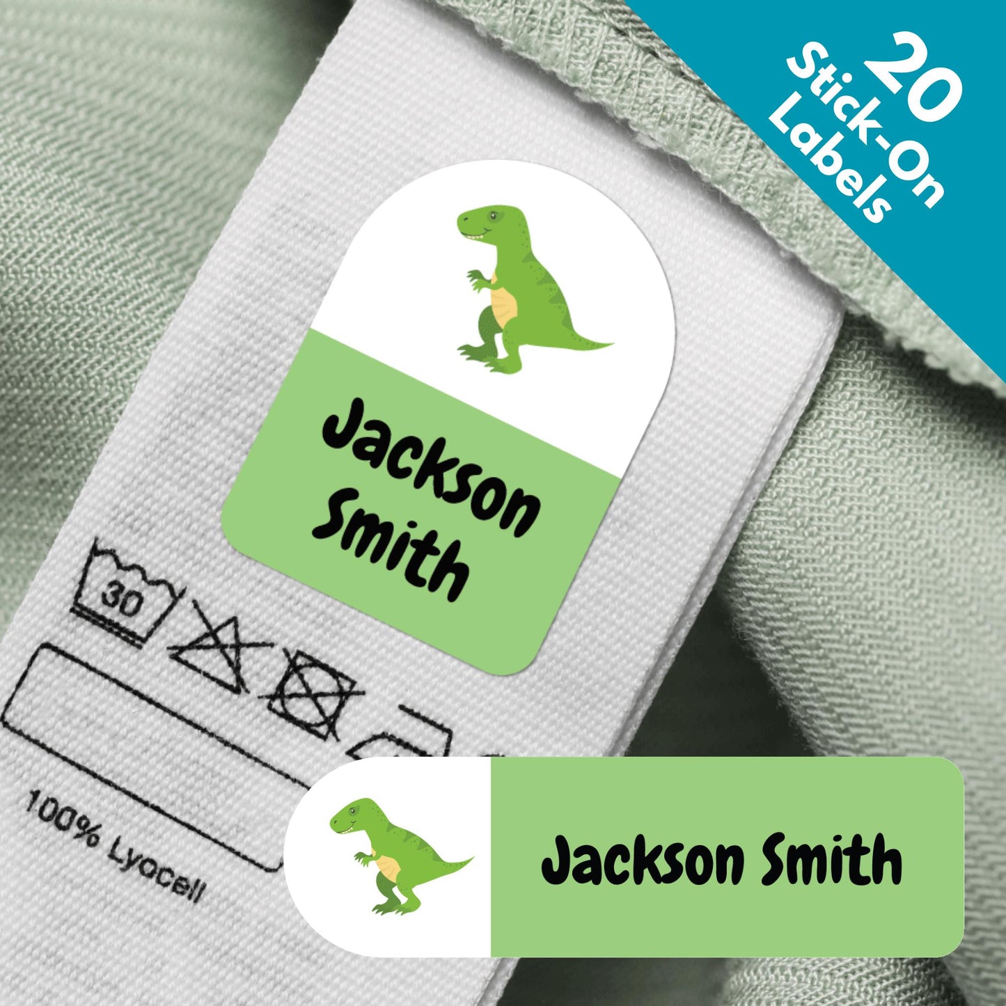 20 x Mixed Pack Dinosaur Theme Clothing Name Labels For Kids Clothes School Nursery Tag Stickers