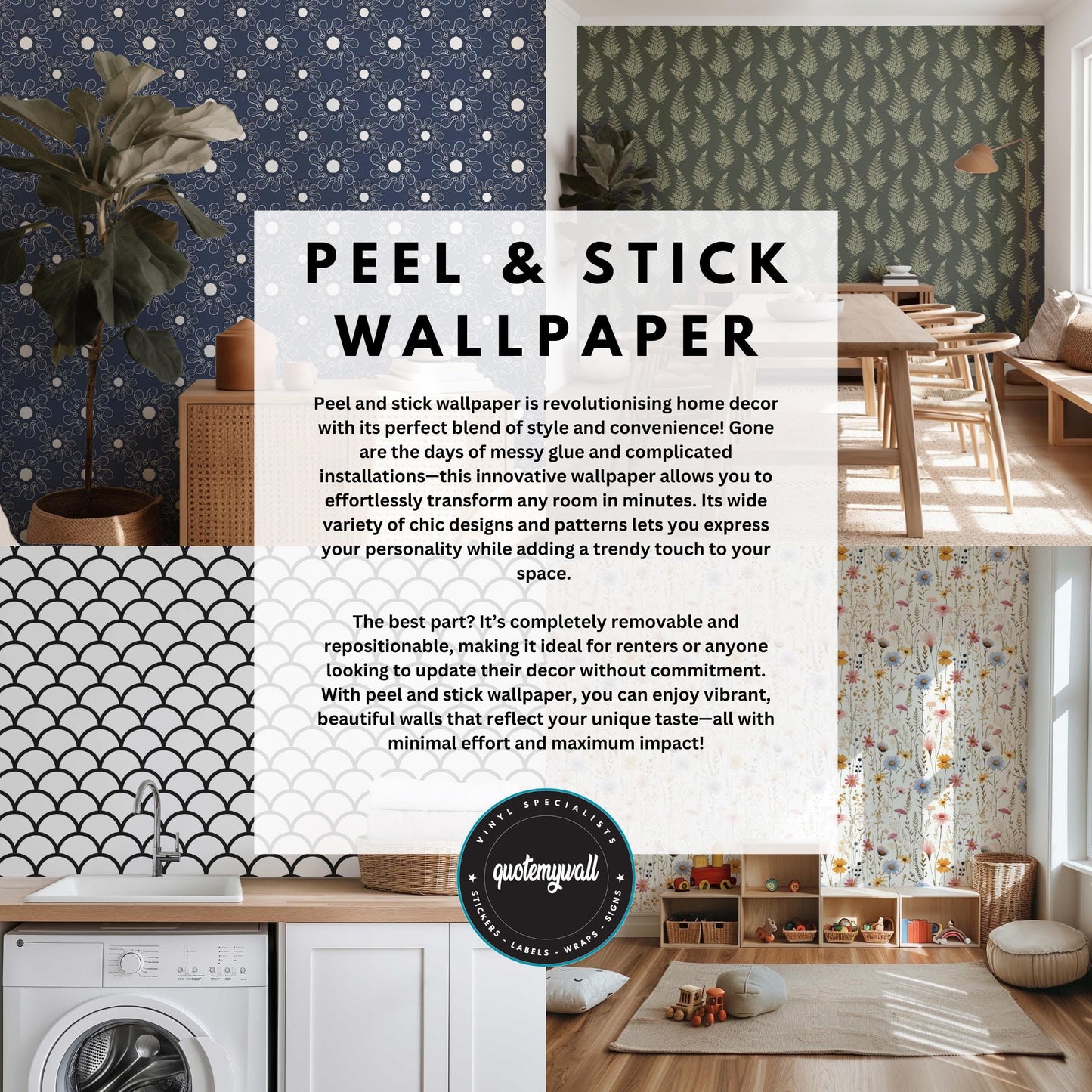 Floral Stems & Flowers Removable Peel And Stick Wallpaper Self-Adhesive For Renters