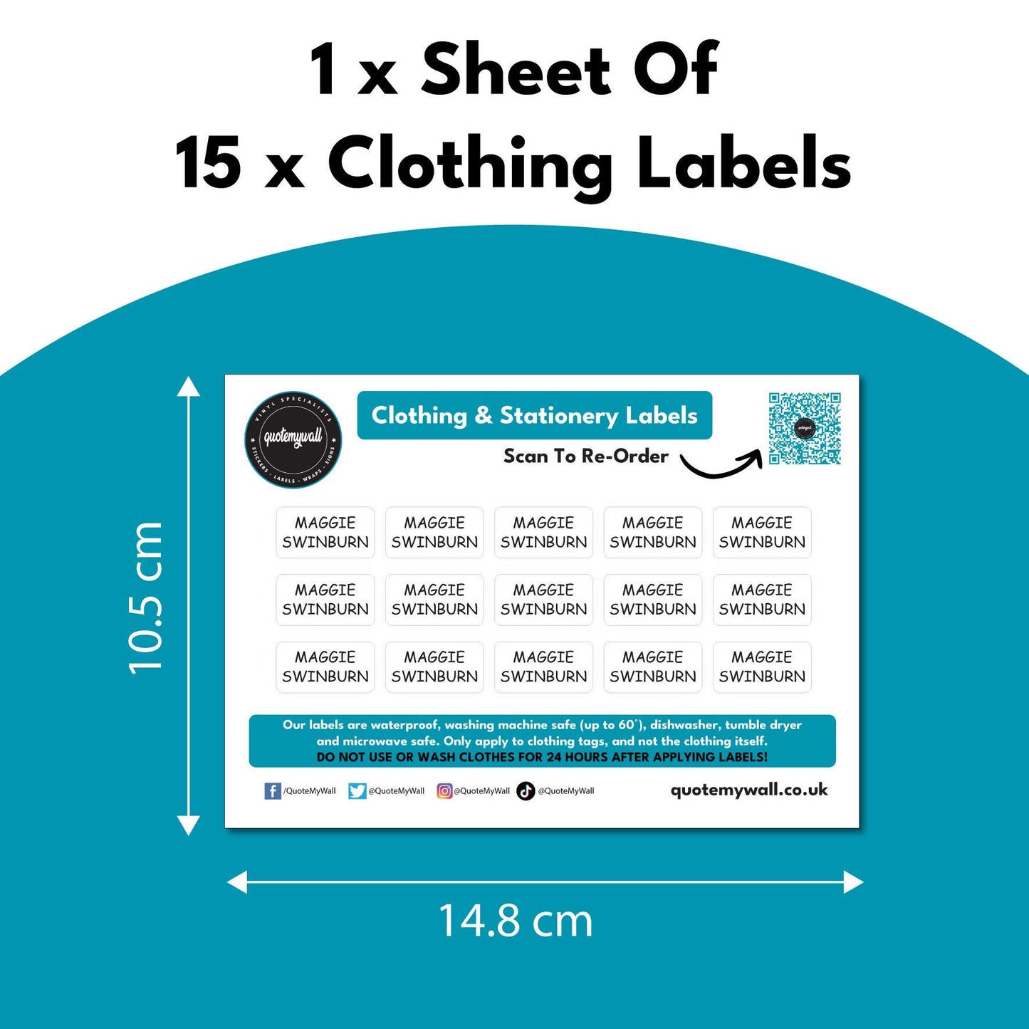 15 Stick On Washable Clothing Labels Personalised Stickers For Clothes & Items