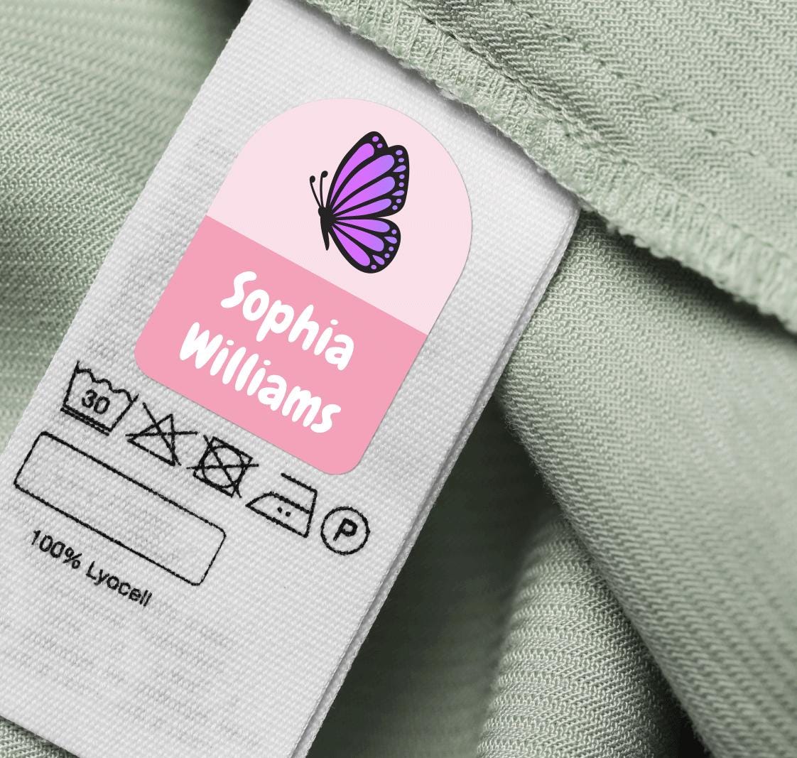 20 Mixed Pack Butterfly CLothes Labels For Kids School Clothing - Washable Butterflies Name Tags Personalised