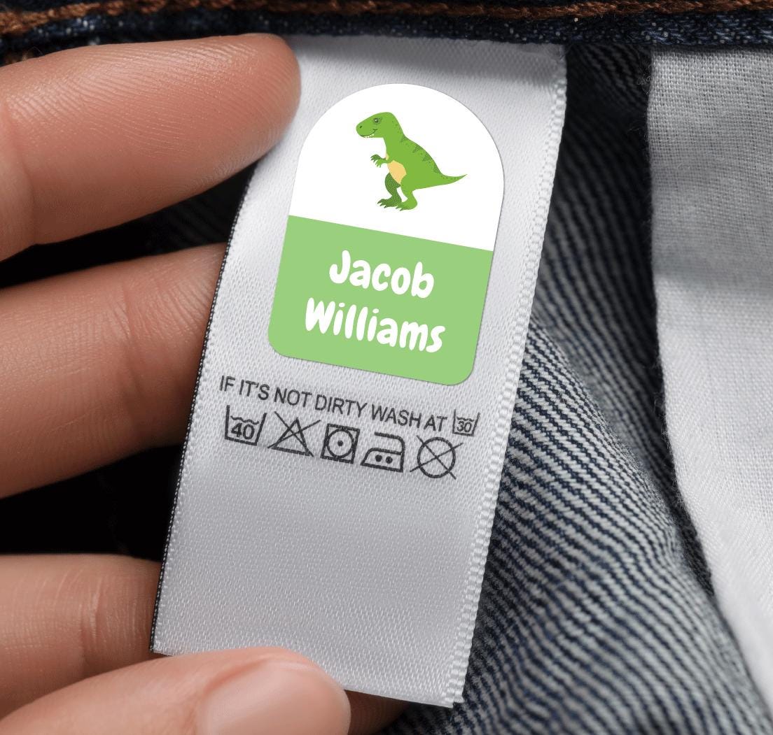 20 Green Dinosaur Label Name Stickers For School Uniform Clothing Custom Self Adhesive Tags For Kids