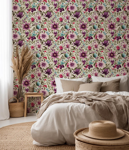 Botanical Floral Bursts Peel & Stick Wallpaper Renter Friendly Self Adhesive Wallpaper