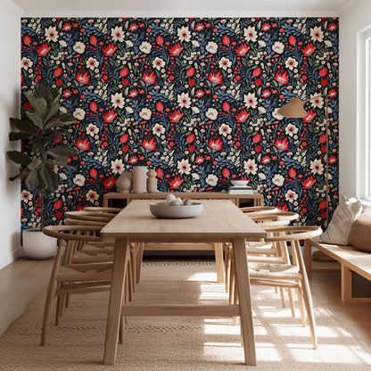 Red Blue Ditsy Tulip Floral Peel And Stick Renter Friendly Wallpaper Self Adhesive Stick-On Removable