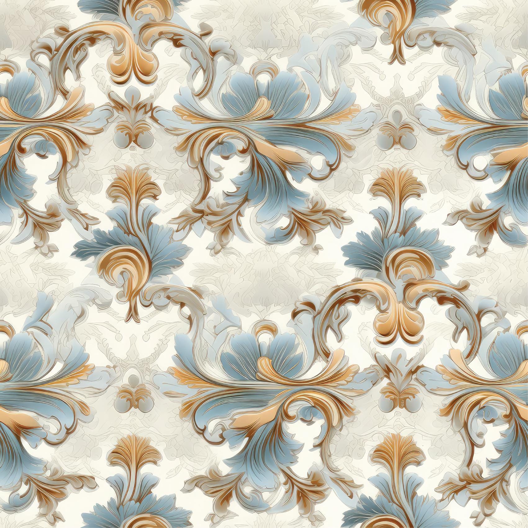 Light Damask Pastel Blue Cream Gold Stick On Wallpaper Removable Peel And Stick Wallpaper Self Adhesive