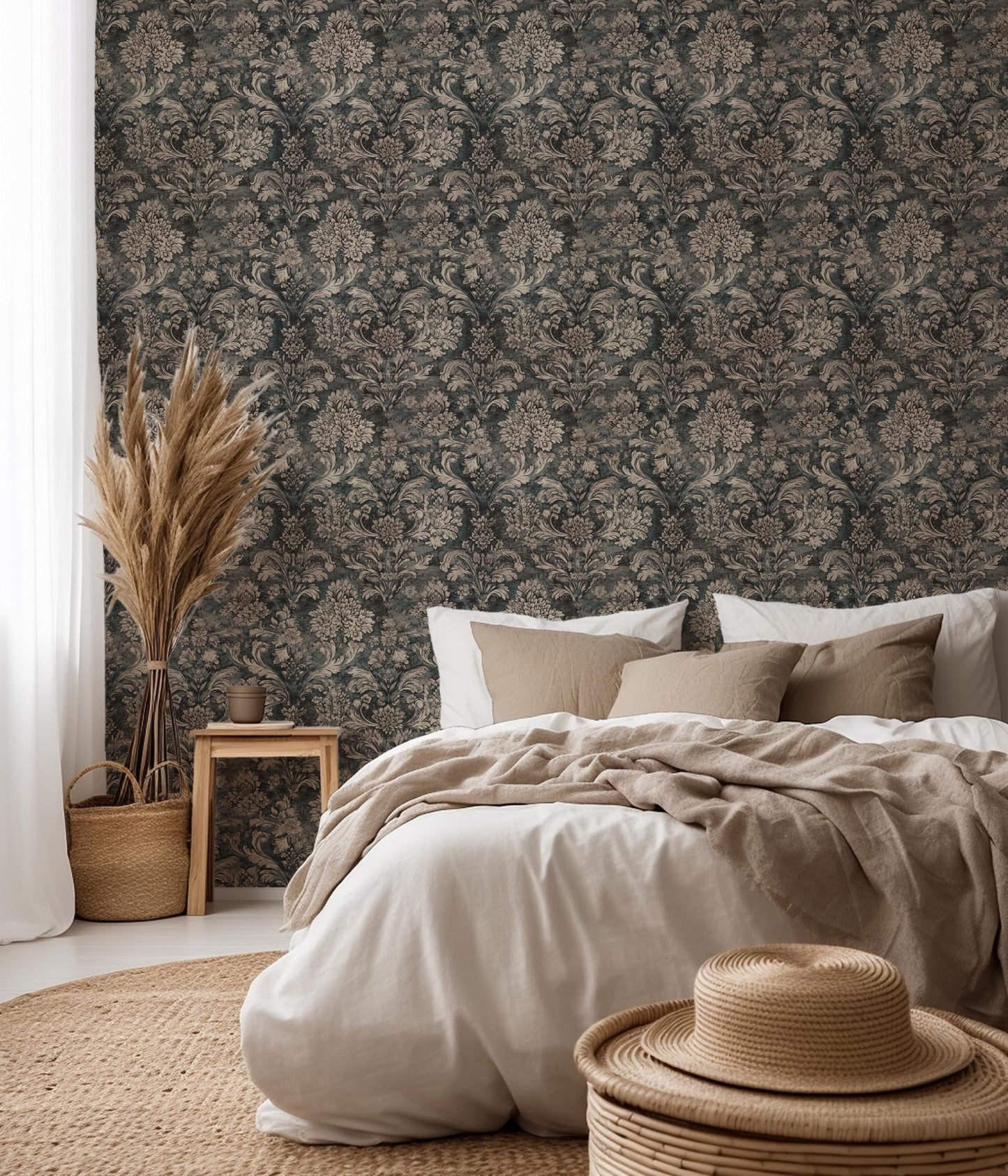 Grey Stone Classic Damask Beige Stick On Wallpaper Peel And Stick Wallpaper Self Adhesive Removable