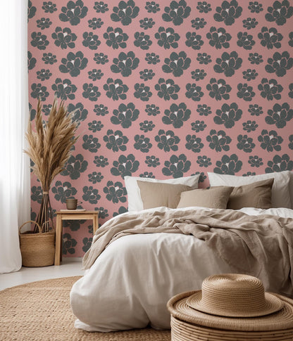 Dusty Pink & Grey Large Flower Head Removable Stick On Wallpaper Peel And Stick Wallpaper Self Adhesive Renter Friendly