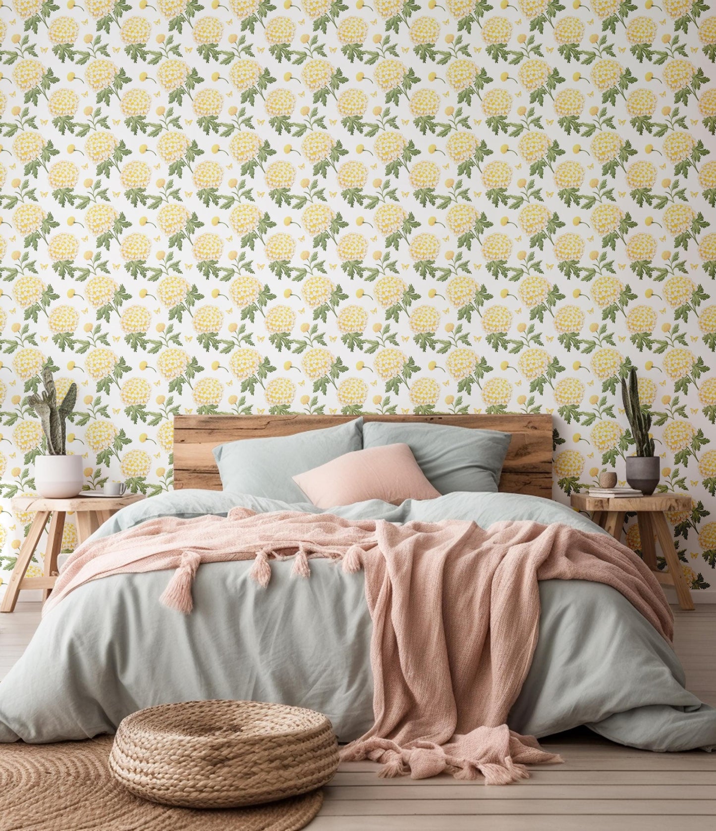 Yellow Chrysanthemum Floral Renter Friendly Removable Stick On Wallpaper Peel And Stick Wallpaper Self Adhesive