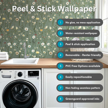 Floral Stems & Flowers Removable Peel And Stick Wallpaper Self-Adhesive For Renters