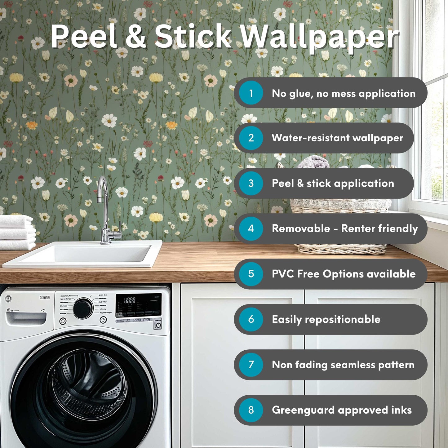 Pastel Blue Daisy Peel And Stick Wallpaper Self Adhesive Stick-On Removable Renter Friendly