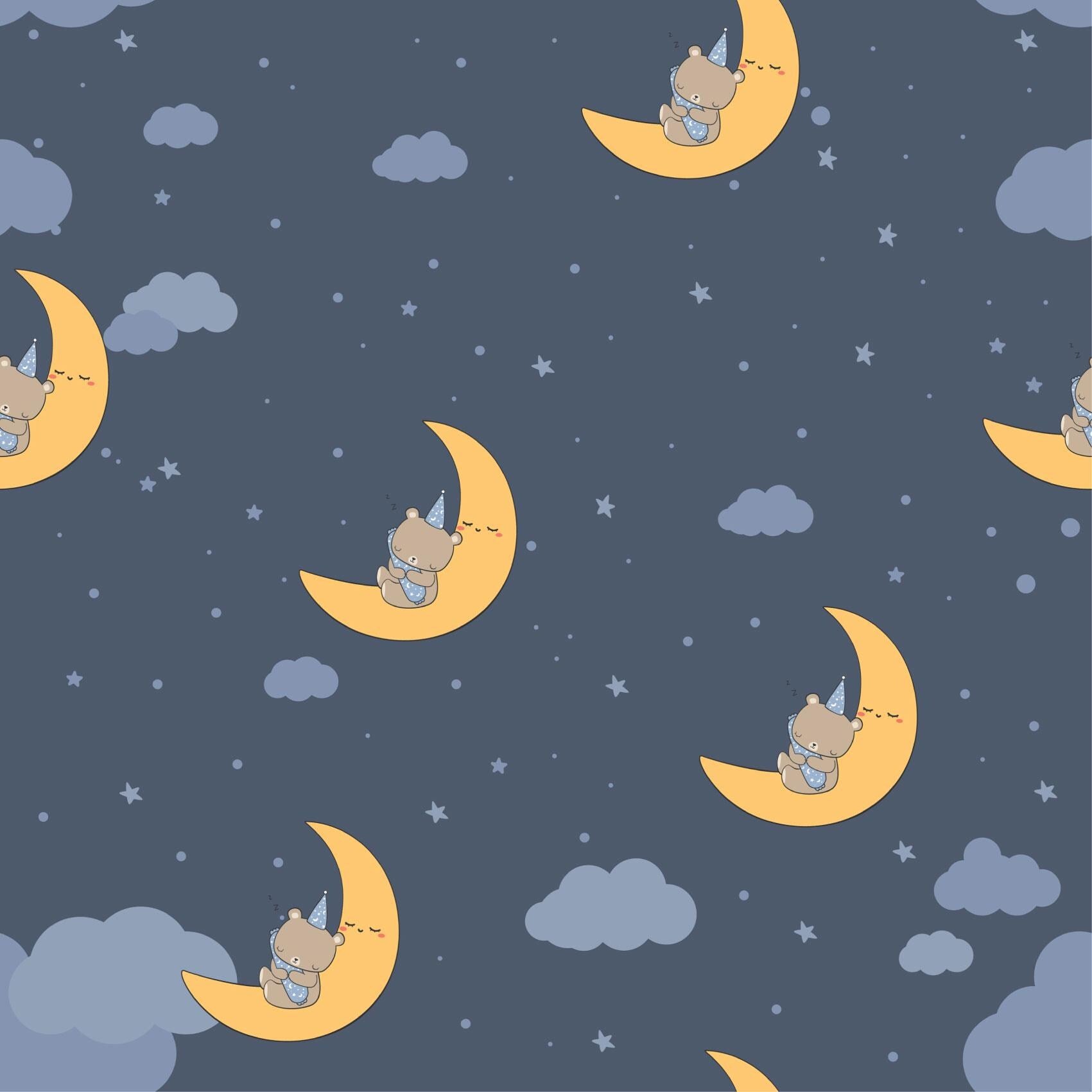 Cute Navy Sleeping Teddy Moons Kids Peel And Stick Wallpaper Self Adhesive Renter Friendly Removable