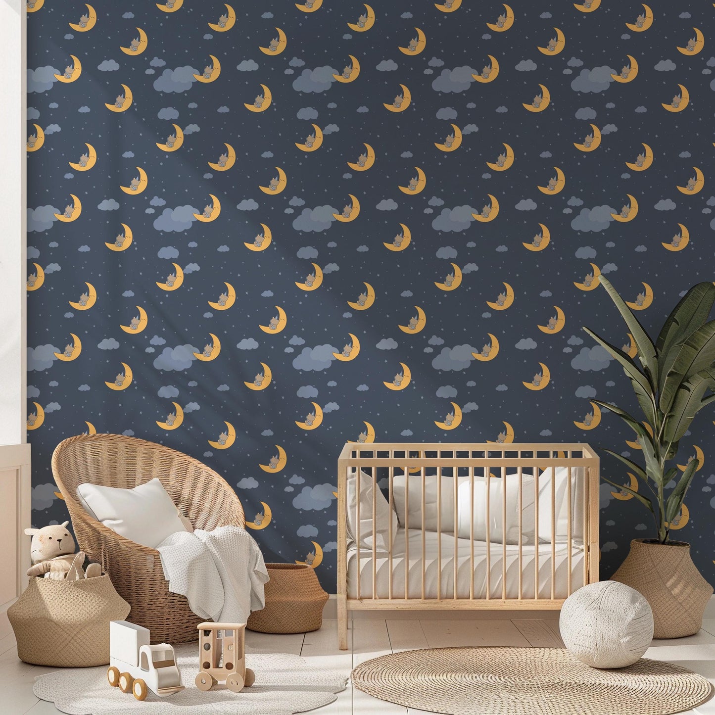 Cute Navy Sleeping Teddy Moons Kids Peel And Stick Wallpaper Self Adhesive Renter Friendly Removable