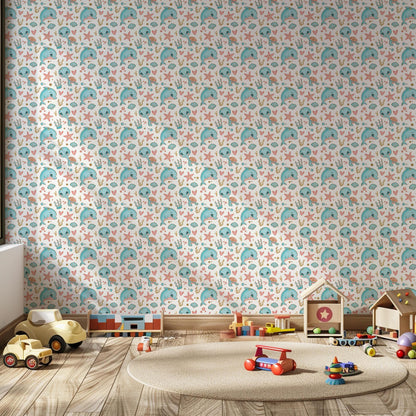 Teal Dolphin Turtle under The Sea Starfish Kids Peel And Stick Wallpaper Self Adhesive Renter Friendly Removable