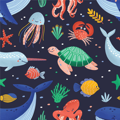 Navy Sealife Whale Octopus Sea Creatures Kids Peel And Stick Wallpaper Self Adhesive Renter Friendly Removable