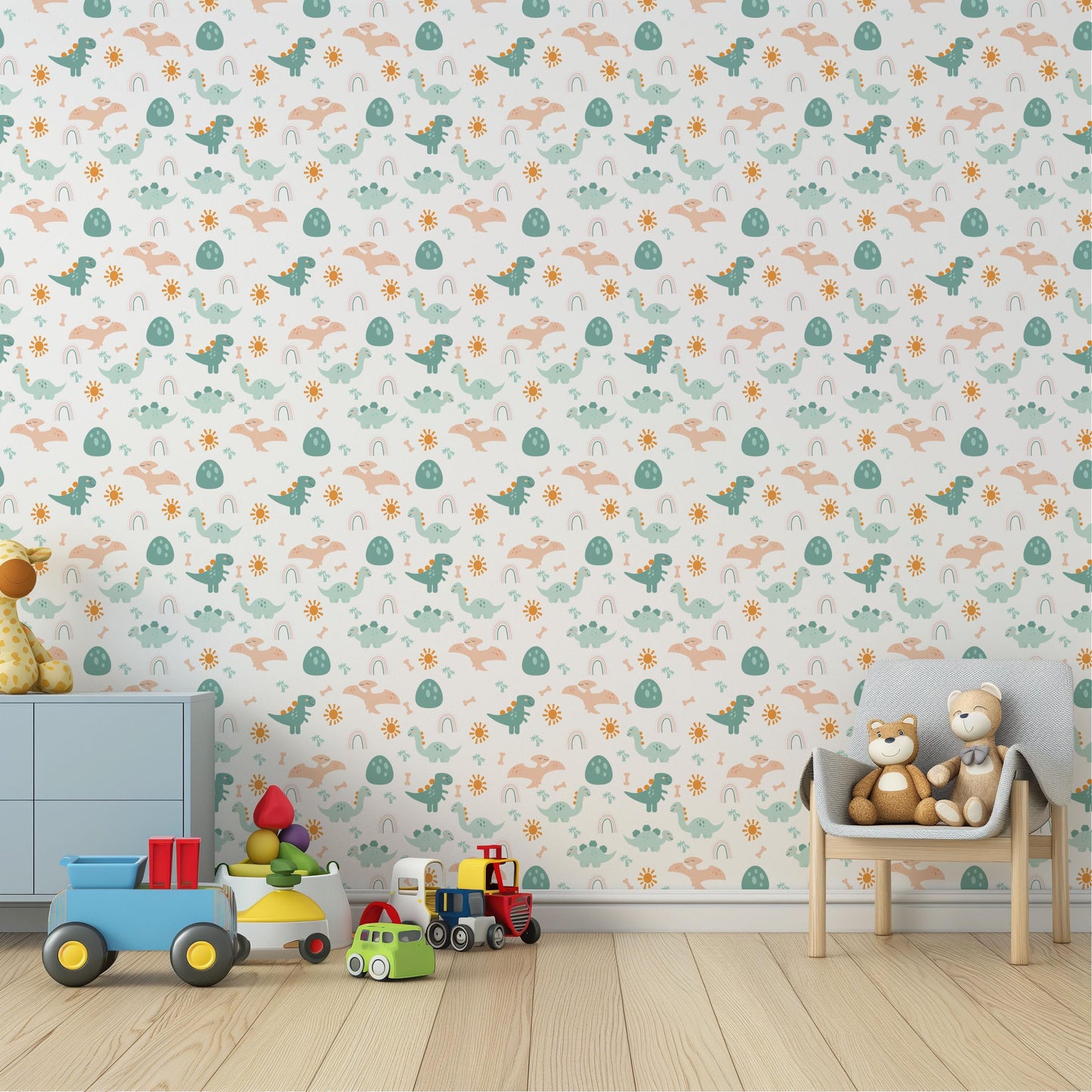 Kids Pastel Green Dinosaur Egg Fun Nursery Peel And Stick Wallpaper Self Adhesive Renter Friendly Removeable For Kids