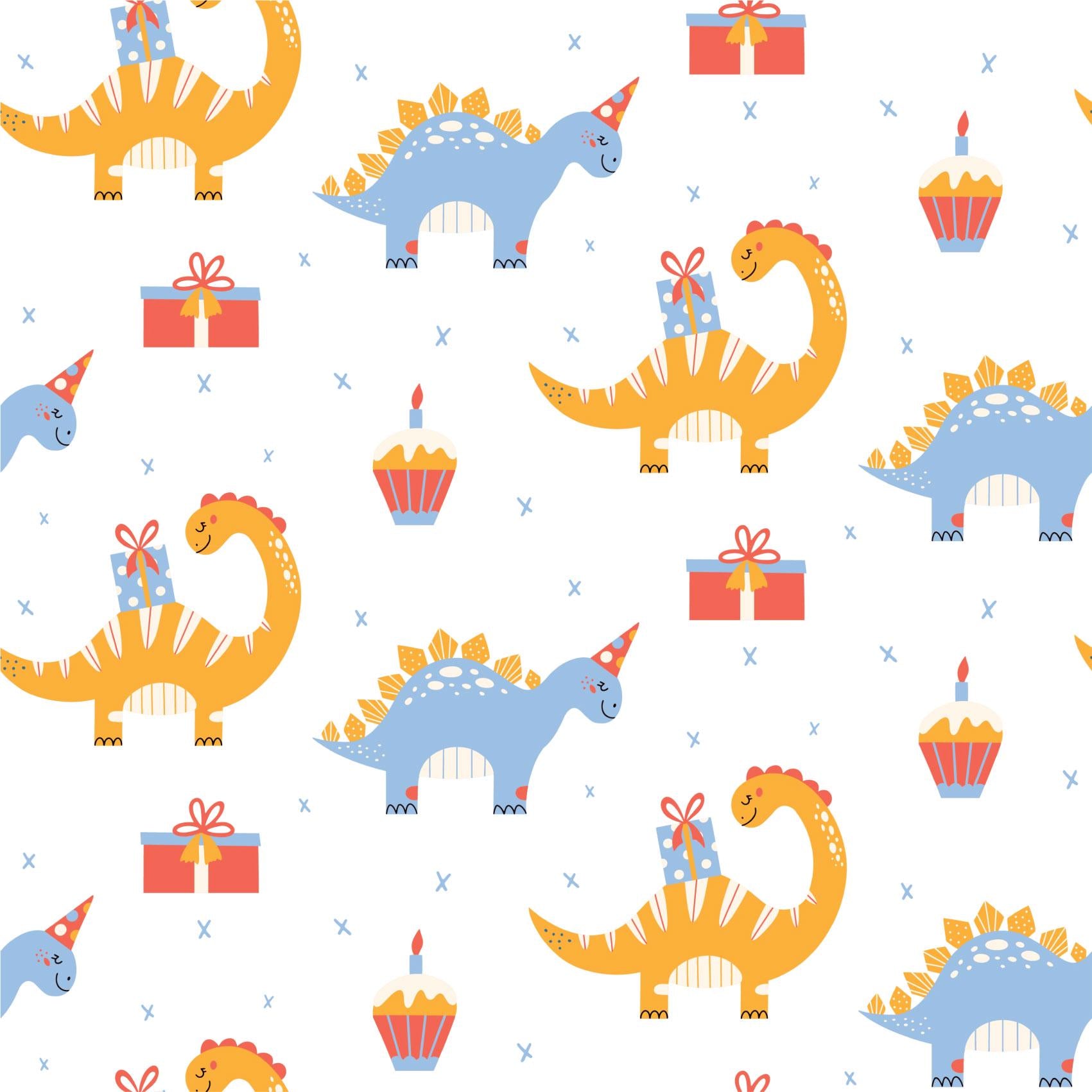 Yellow & Blue Party Dinosaurs Gift Fun Playroom Peel And Stick Wallpaper Self Adhesive Removeable For Kids