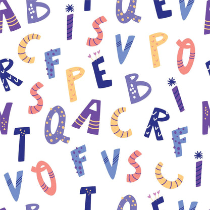 Alphabet Letters Hand Drawn Purple Lilac Yellow Peel And Stick Wallpaper Self Adhesive For Kids