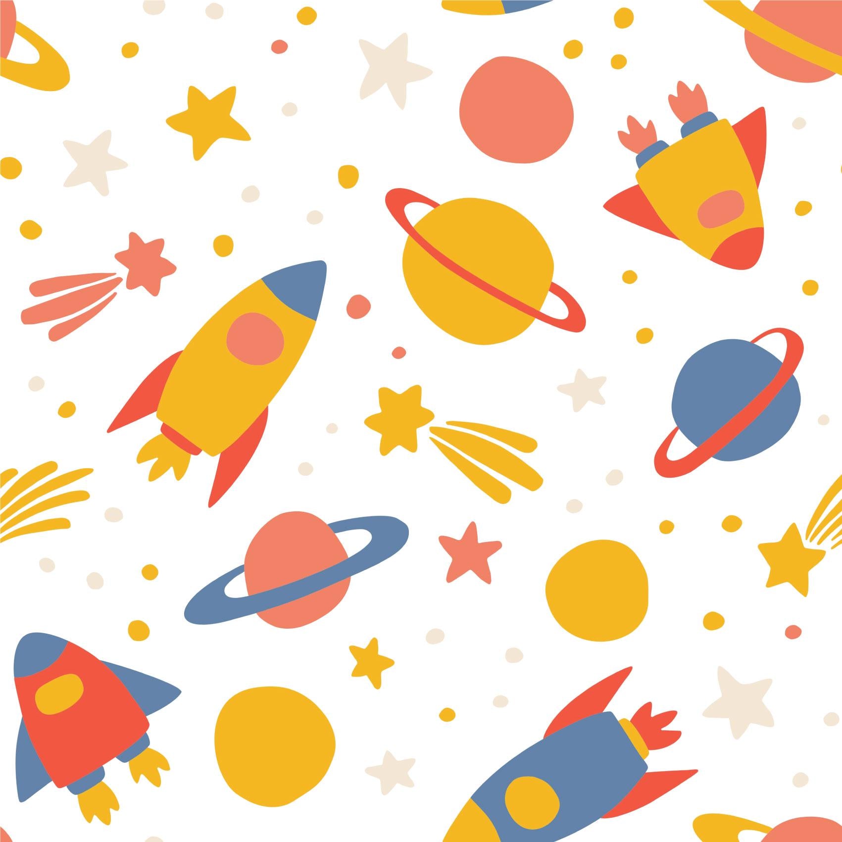 Planets Space Rockets Orange Blue Peel And Stick Wallpaper For Kids Stick On