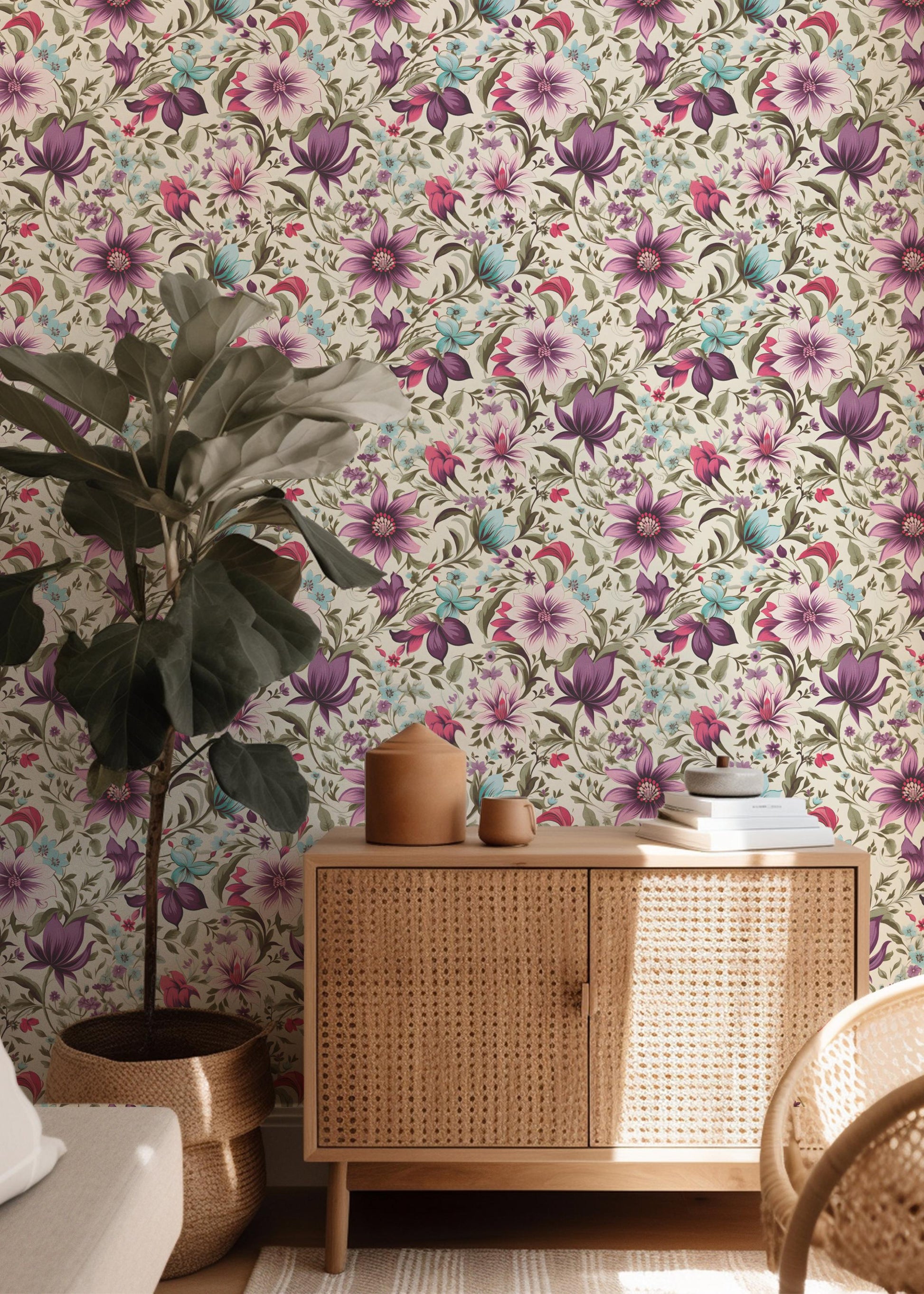 botanical peel and stick wallpaper floral flower removable wallpaper