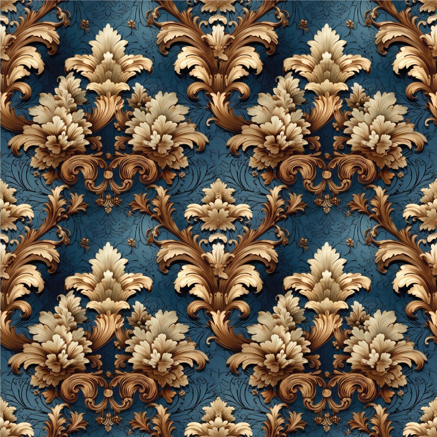 Royal Blue Classic Damask Pattern Peel And Stick Wallpaper Removable Self-Adhesive Vintage