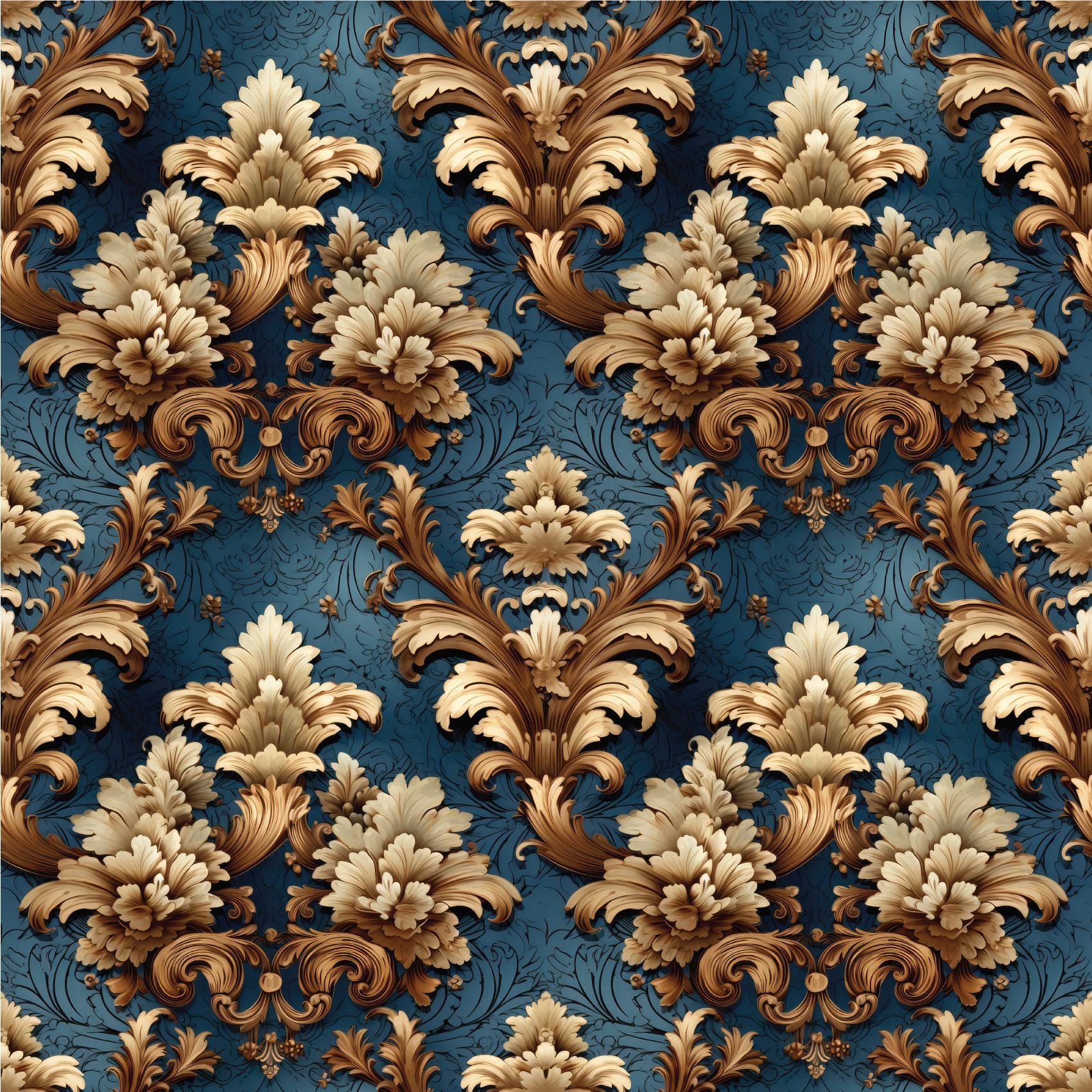 Royal Blue Classic Damask Pattern Peel And Stick Wallpaper Removable Self-Adhesive Vintage