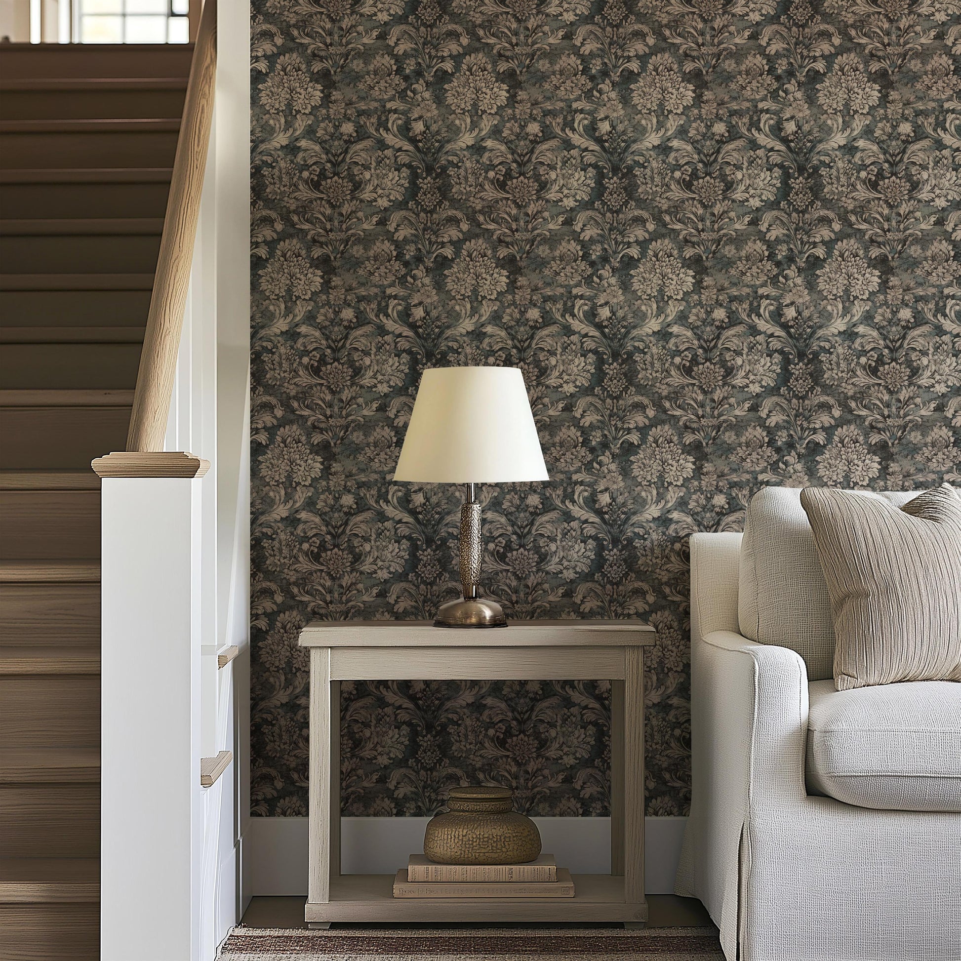 Grey Stone Classic Damask Beige Stick On Wallpaper Peel And Stick Wallpaper Self Adhesive Removable