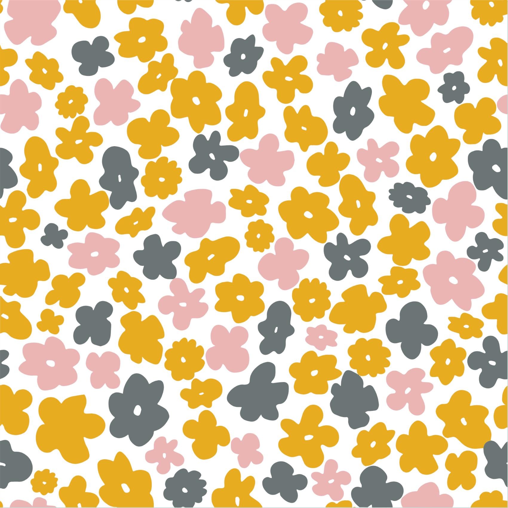 Yellow Grey Pink Flower Print Removable Stick On Wallpaper Peel And Stick Wallpaper Self Adhesive Renter Friendly