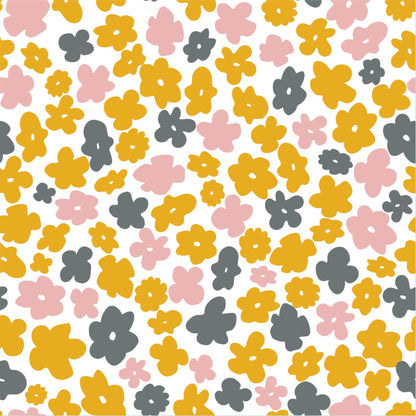 Yellow Grey Pink Flower Print Removable Stick On Wallpaper Peel And Stick Wallpaper Self Adhesive Renter Friendly