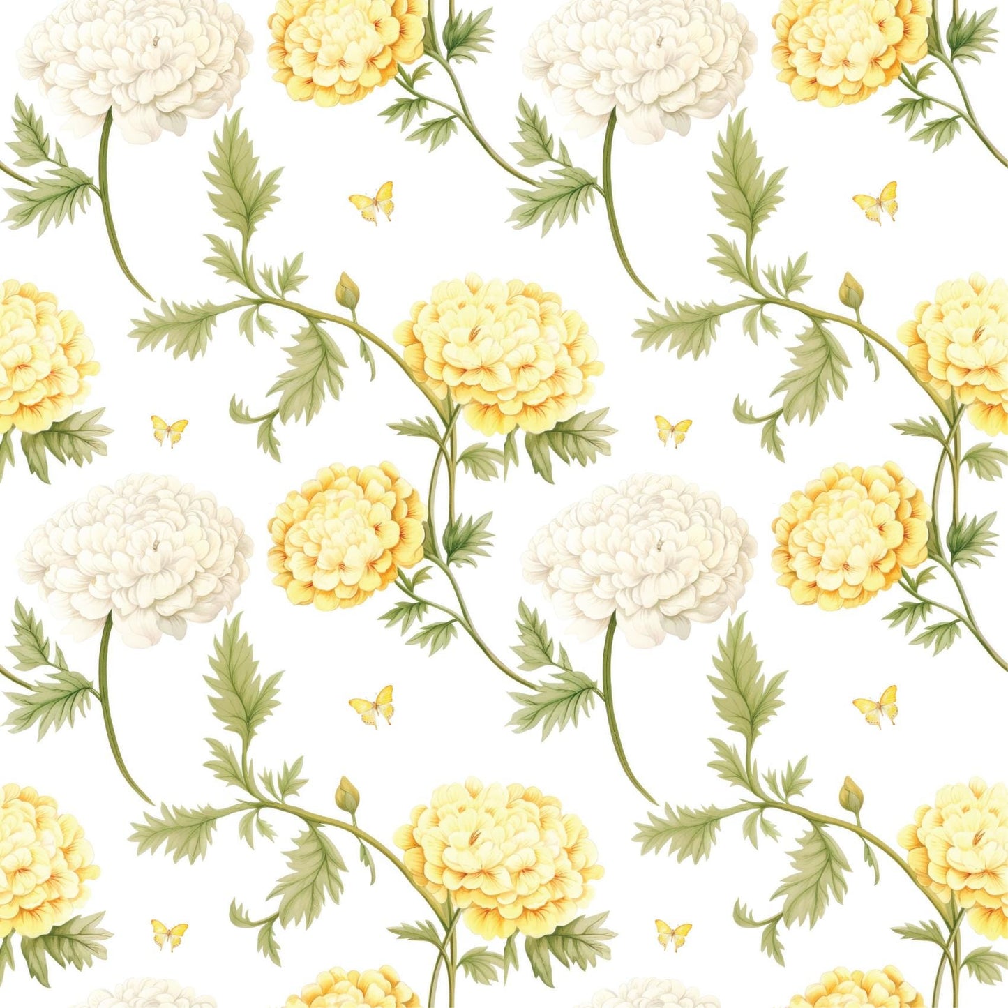 Pastel Yellow & White Flower Print Removable Stick On Wallpaper Peel And Stick Wallpaper Self Adhesive