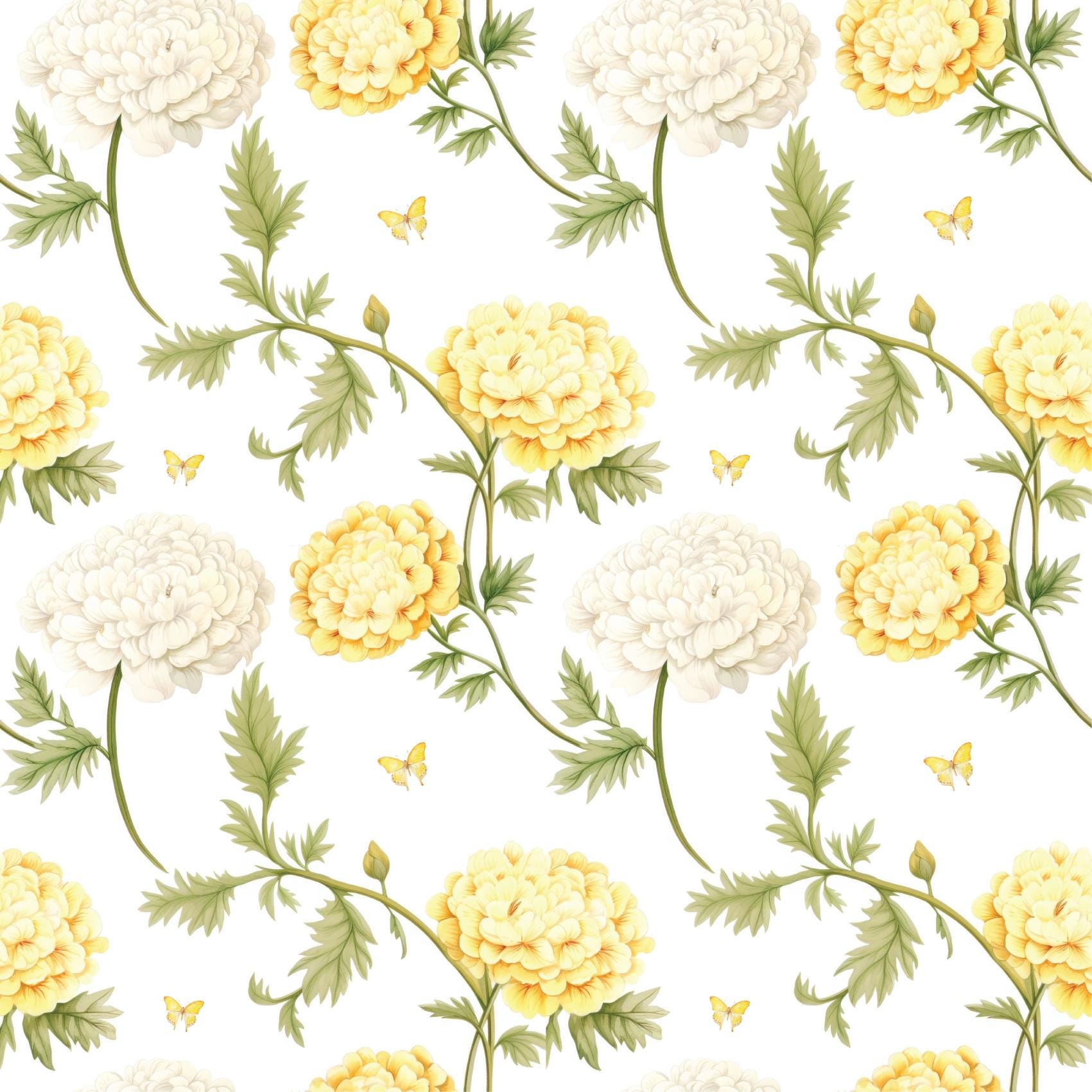 Pastel Yellow & White Flower Print Removable Stick On Wallpaper Peel And Stick Wallpaper Self Adhesive