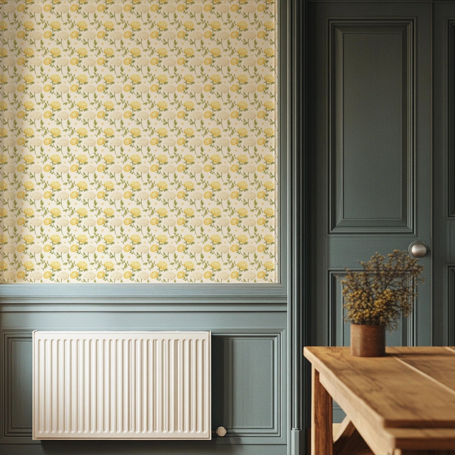 Pastel Yellow & White Flower Print Removable Stick On Wallpaper Peel And Stick Wallpaper Self Adhesive