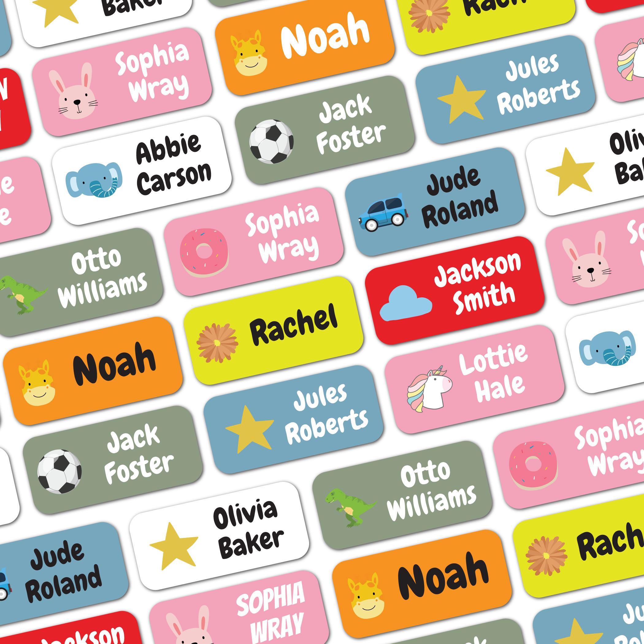 36 Kids Name Labels For Clothes School Nursery Colourful Super Sticky Washable Clothing Tags Stickers