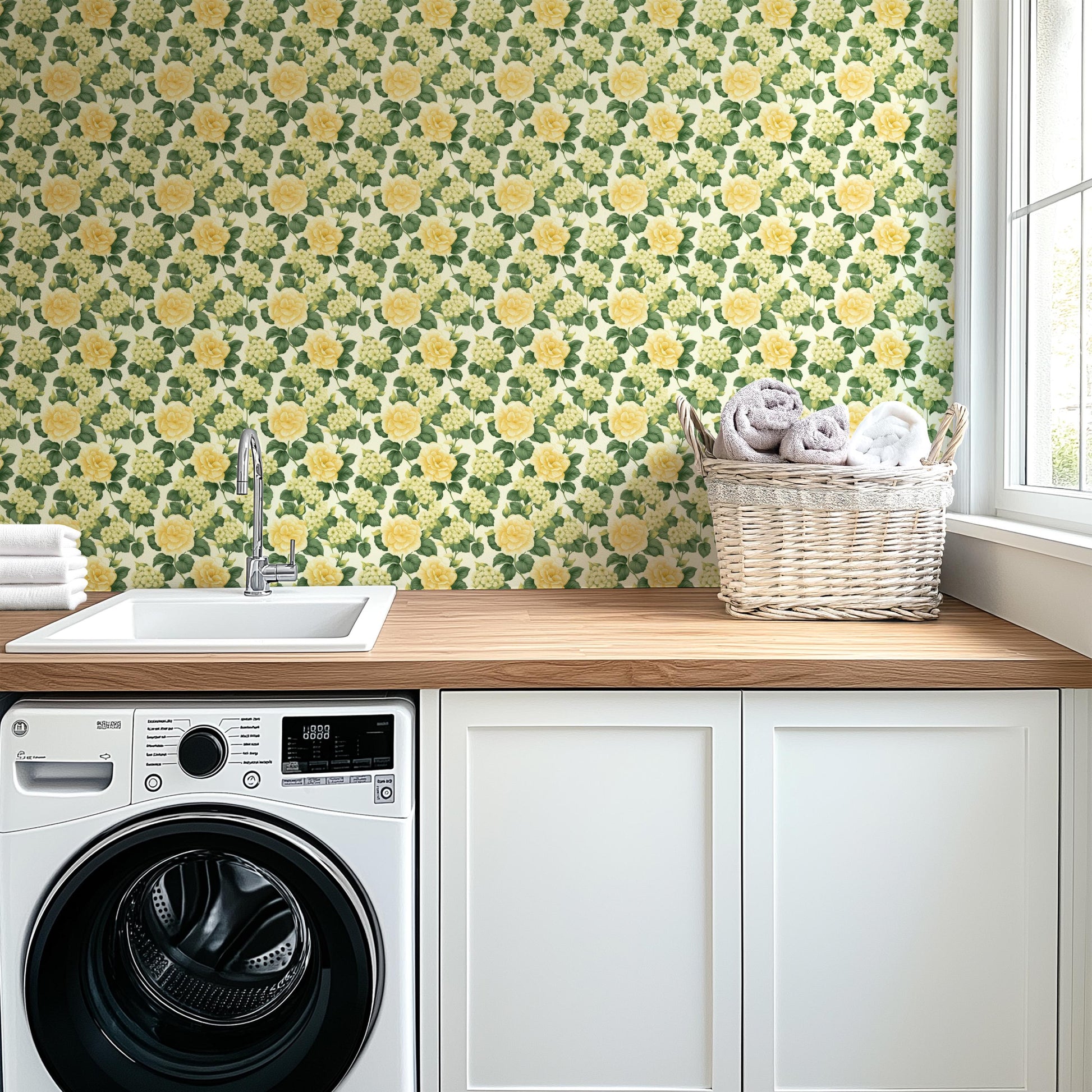 Lemon Yellow Rose Floral Removable Stick On Wallpaper Peel And Stick Wallpaper Self Adhesive Renter Friendly