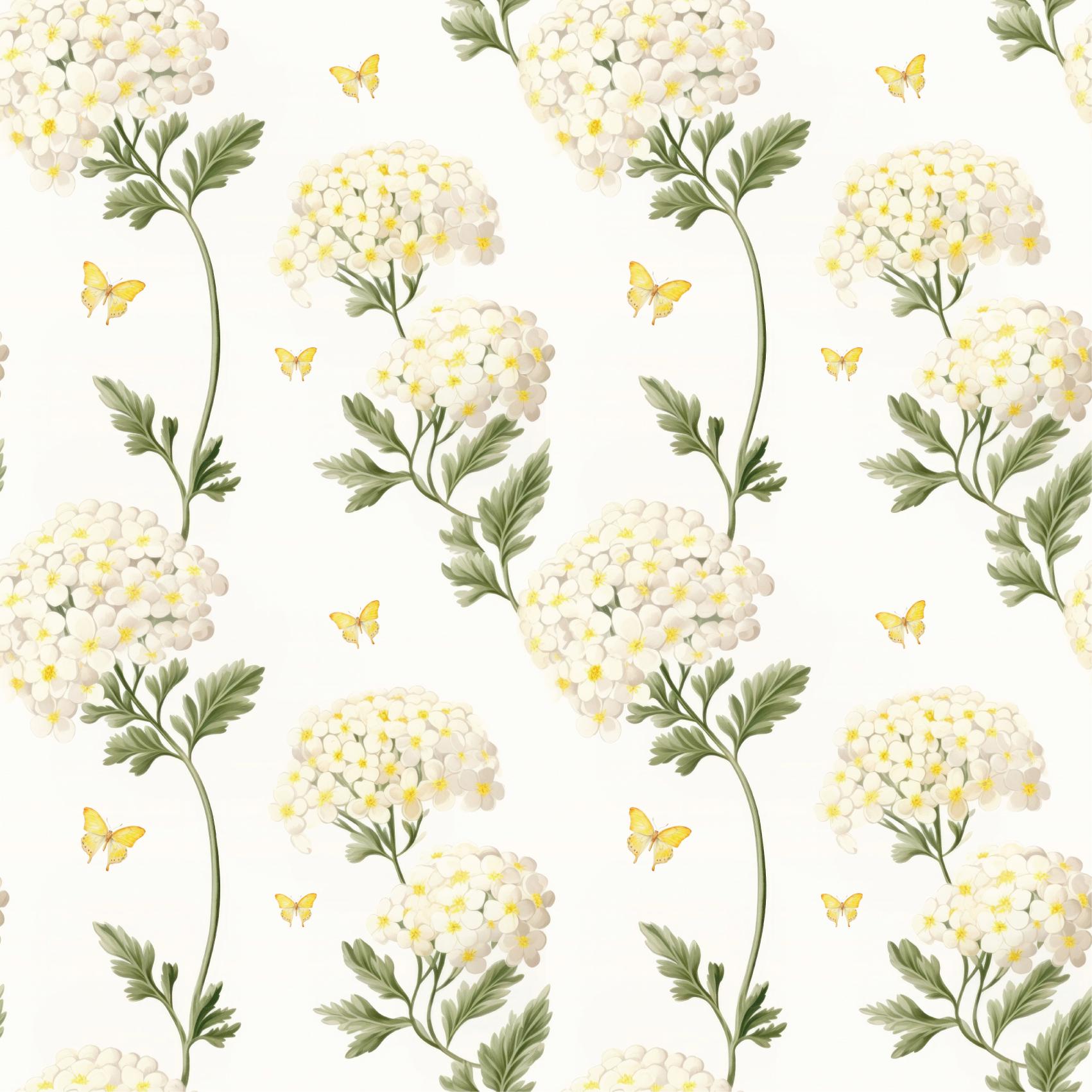 Pastel Yellow & White Hydrangea Floral Removable Stick On Wallpaper Peel And Stick Wallpaper Self Adhesive