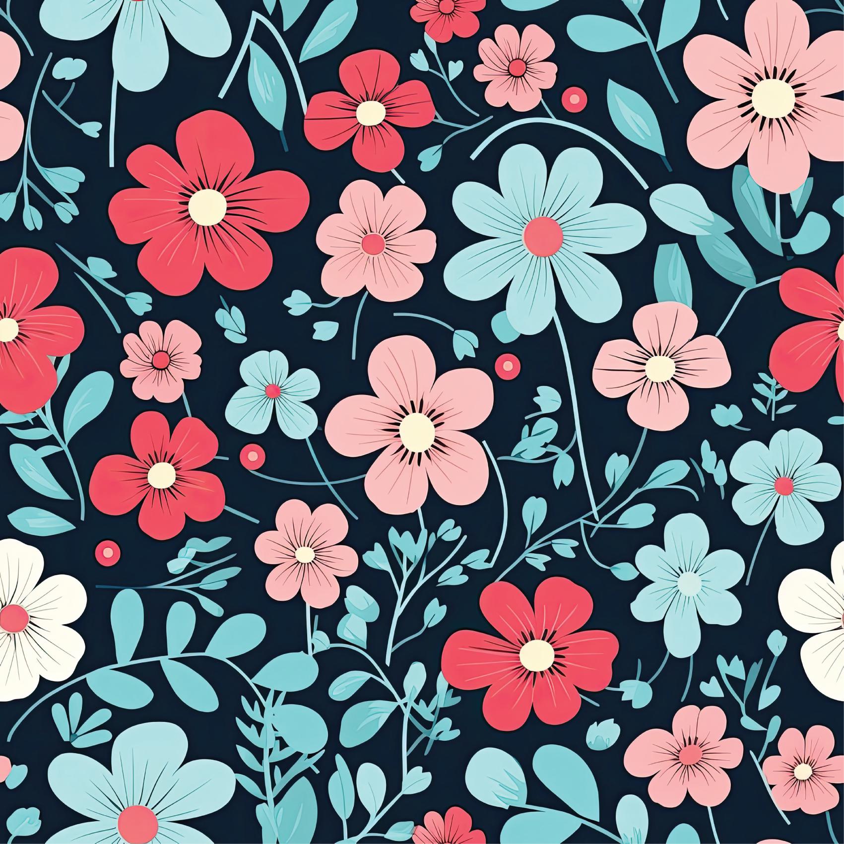 Blue Red Ditsy Daisy Flower Removable Stick On Wallpaper Peel And Stick Wallpaper Self Adhesive