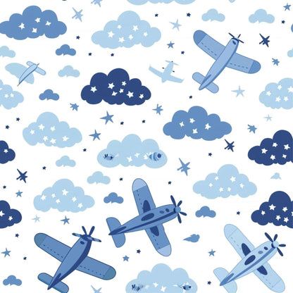 Watercolour Blue Aeroplane Clouds Sky Kids Nursery Peel And Stick Wallpaper Self Adhesive Renter Friendly