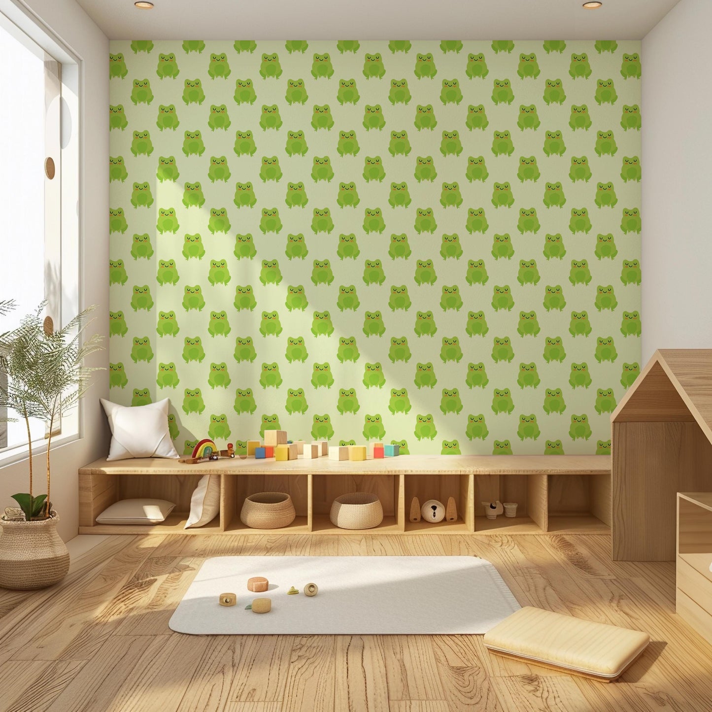 Lime Green Frog Fun Kids Peel And Stick Wallpaper Self Adhesive Renter Friendly Removable