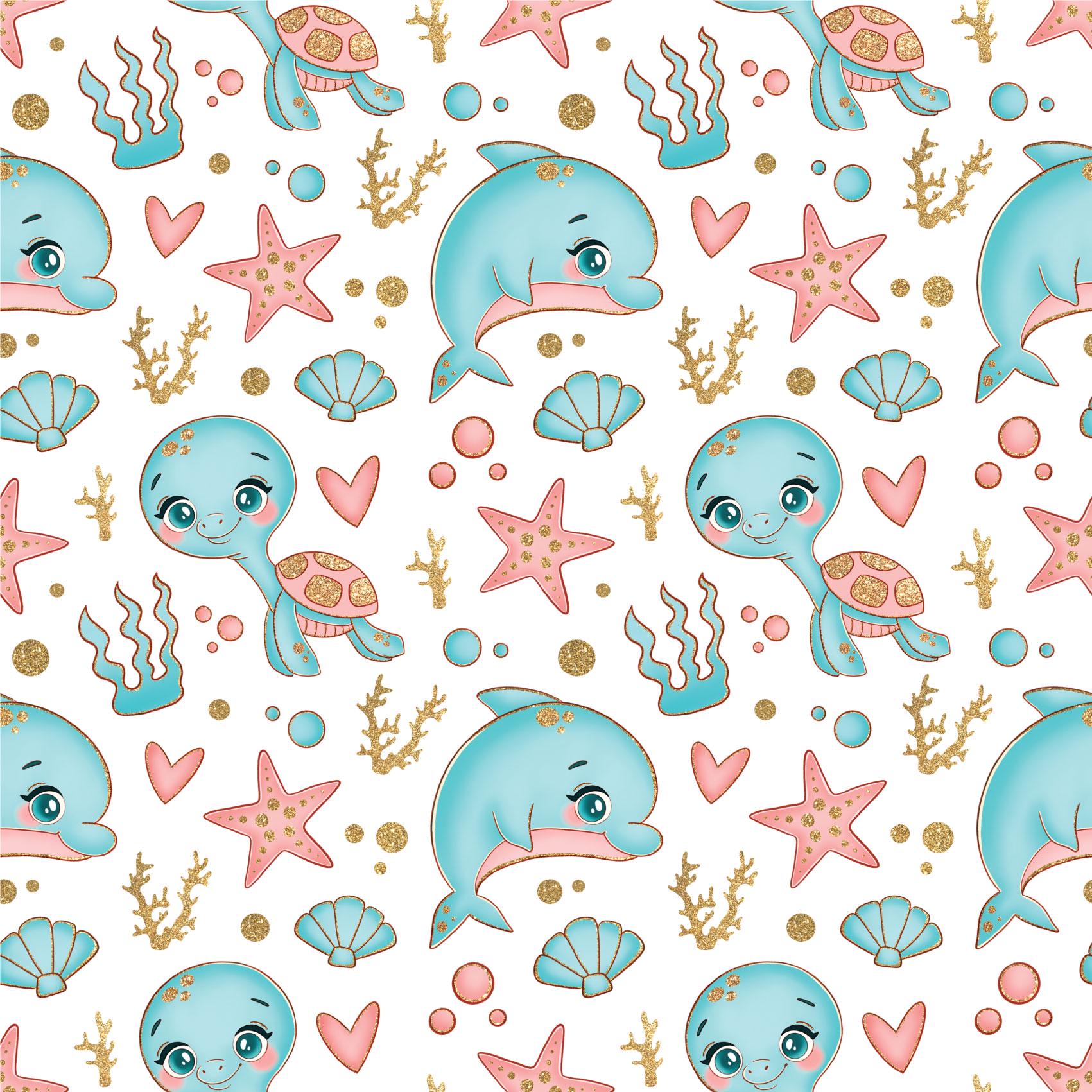 Teal Dolphin Turtle under The Sea Starfish Kids Peel And Stick Wallpaper Self Adhesive Renter Friendly Removable