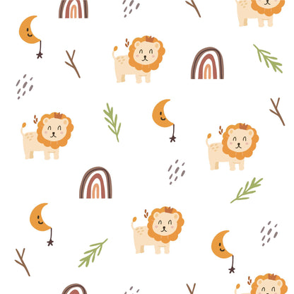 Cream Boho Safari Lion Rainbow Kids Peel And Stick Wallpaper Self Adhesive Renter Friendly