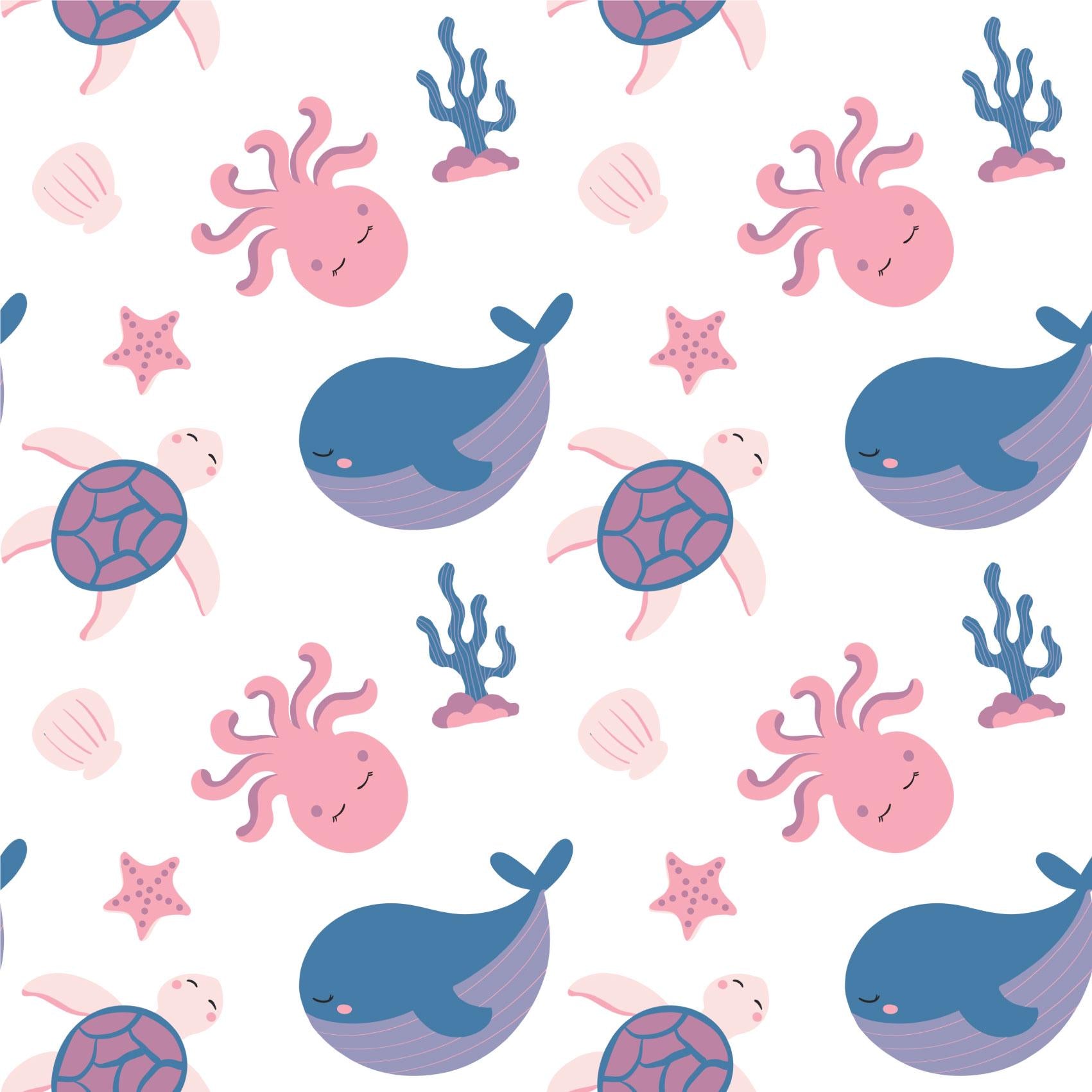 Sealife Whale Under The Sea Lilac Pink Fun Peel And Stick Wallpaper Self Adhesive Renter Friendly For Kids