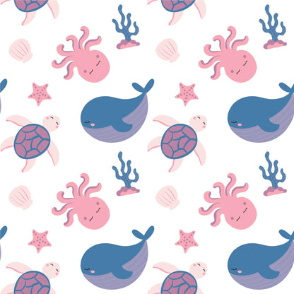 Sealife Whale Under The Sea Lilac Pink Fun Peel And Stick Wallpaper Self Adhesive Renter Friendly For Kids