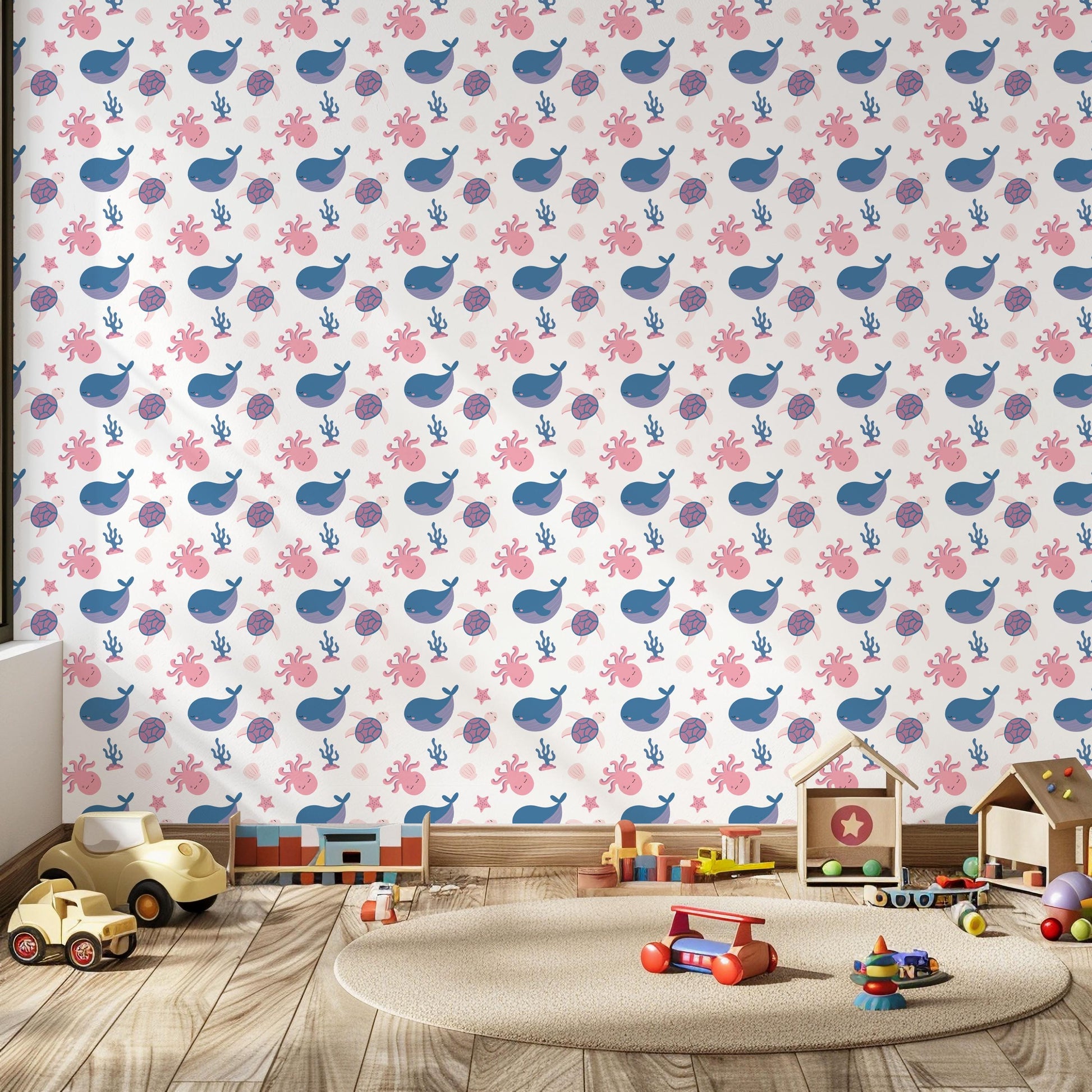 Sealife Whale Under The Sea Lilac Pink Fun Peel And Stick Wallpaper Self Adhesive Renter Friendly For Kids