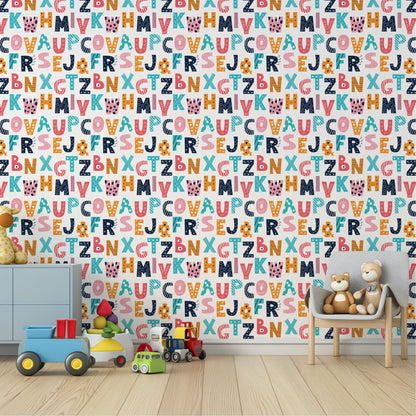 Alphabet Block Letters Turquoise Orange Pink Peel And Stick Wallpaper For Kids Removable